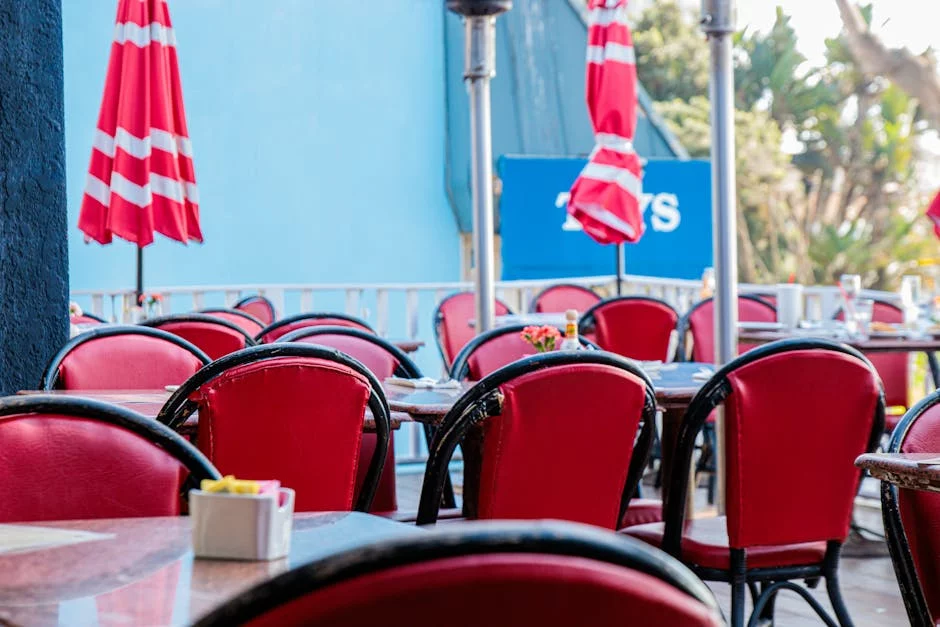 outdoor restaurant patio dining area string lights